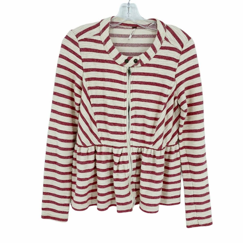 Free People Women Size XS Striped Zip Up Terry - Picture 1 of 8